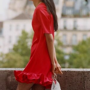 NWT Anthropologie Vineet Bahl Dress Ruffled Mini Peplum in Red - Size Large
